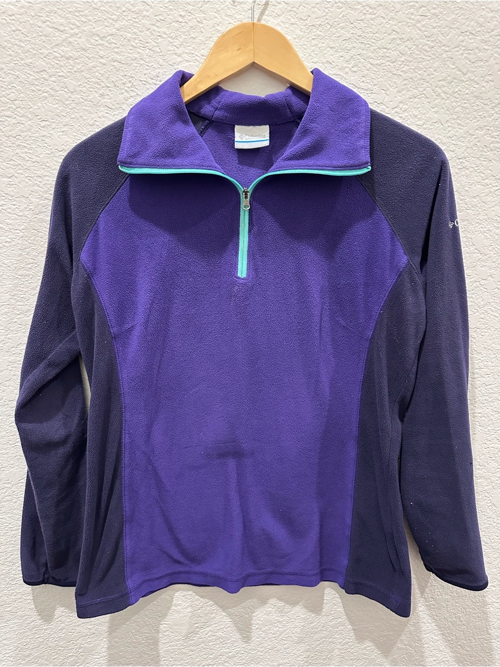 Columbia Womens Purple Quarter Zip Fleece Pullover‎ Jacket Teal Trim Size Medium